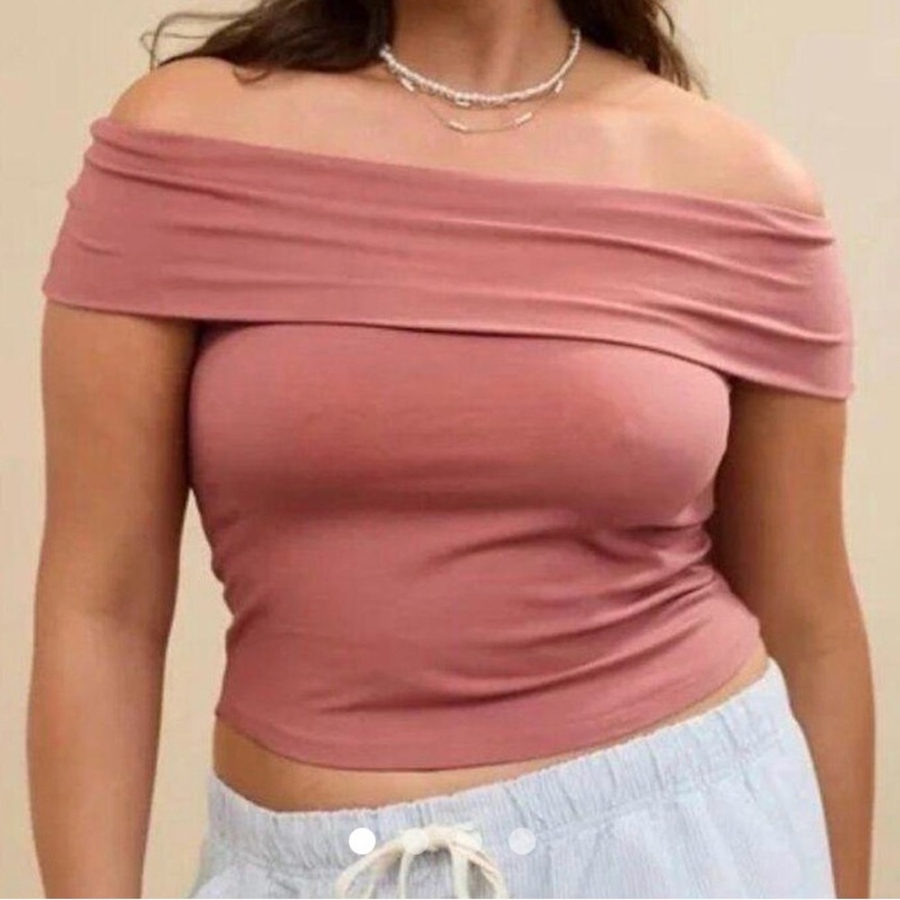 Aerie Mauve Off-Shoulder Crop Top